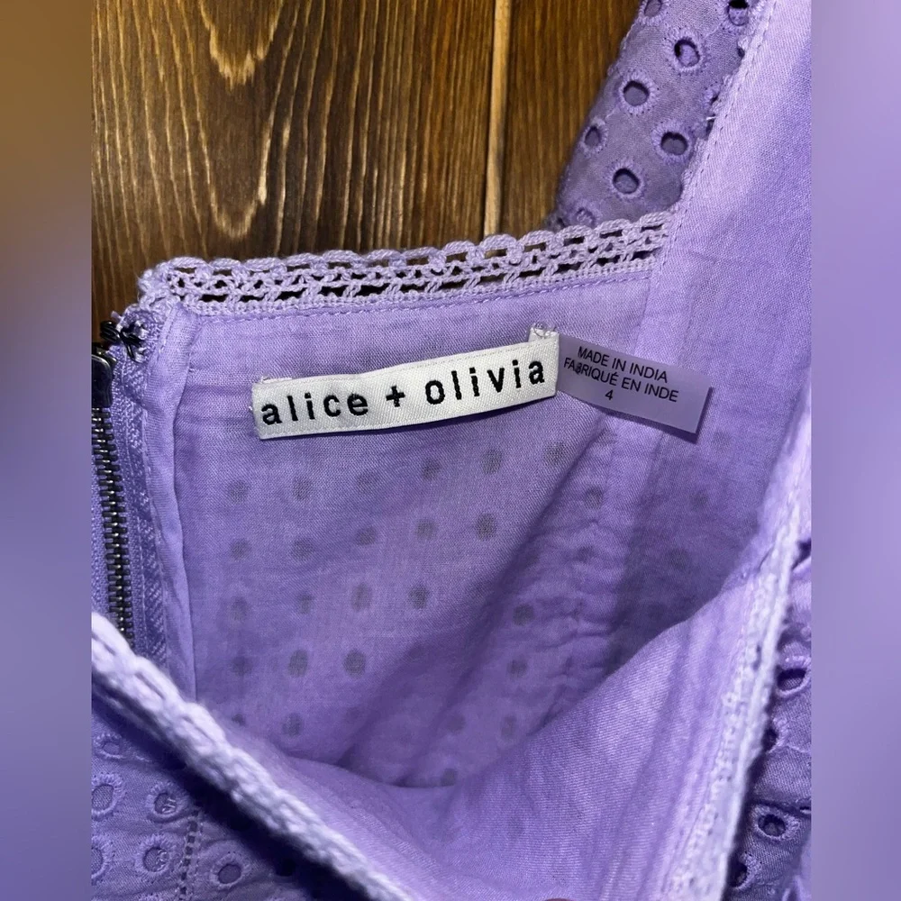 NWOT Alice + Olivia Remada Lavender Lace Eyelet Ruffle Mini Dress - Size 4
